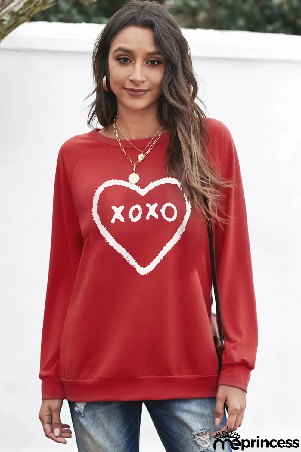 Red xoxo Heart Pattern Print Valentines Sweatshirt