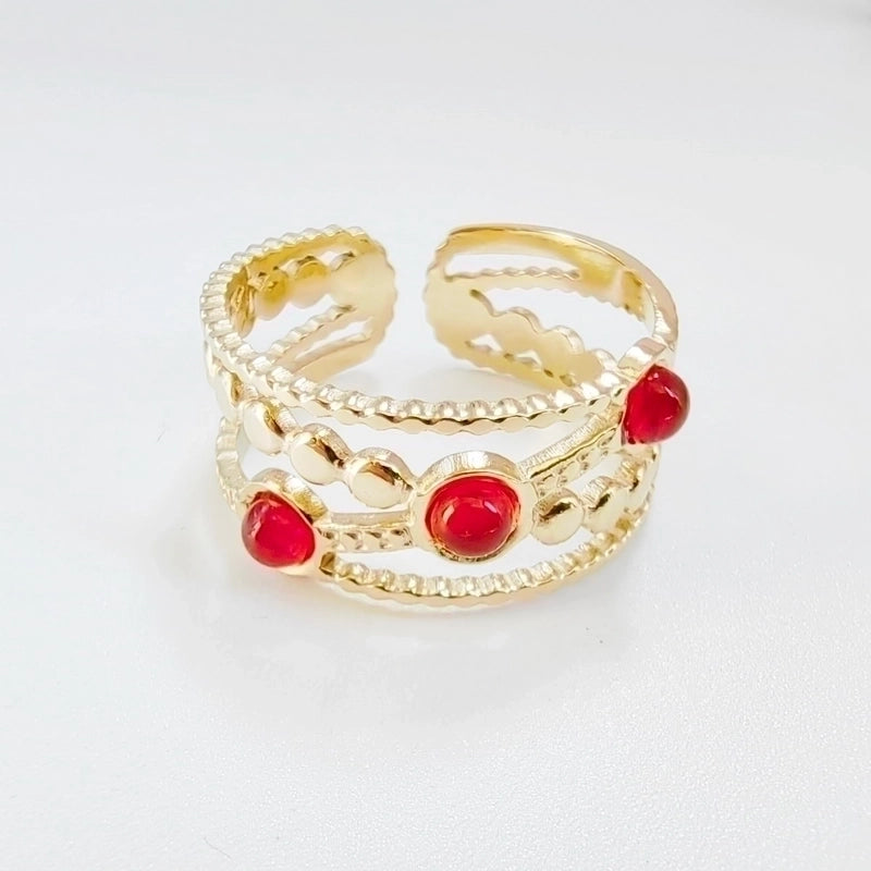 3 Pieces Ig Style Minimalist Geometric 304 Stainless Steel Titanium Steel Natural Stone 14K Gold Plated Plating Inlay Open Rings