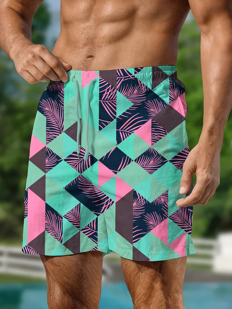 Men's Hawaii Geometric Art Diamond Pattern Vacation Shorts