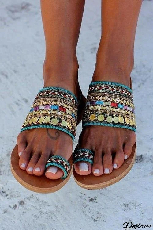 Boho Metal Tassels Flat Slipper