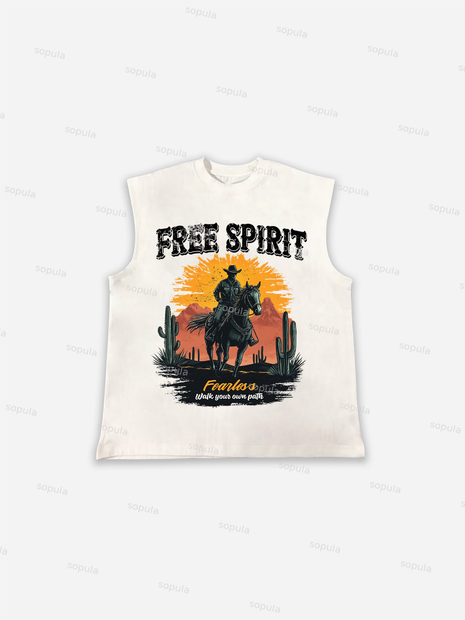 Free Spirit Vintage Western Cowboy Graphic Cotton Tank Top - SOPULA