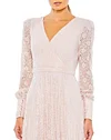 Beaded Lace Long Sleeve Wrap Over Gown