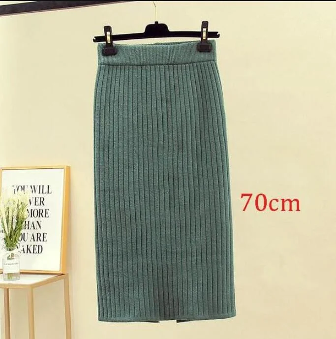 2020 Women's Spring Pencil Knitted Skirt High Waist Warm Elegant Knitting Ribbed Party Skirt Black Solid Ladies Office Skirts