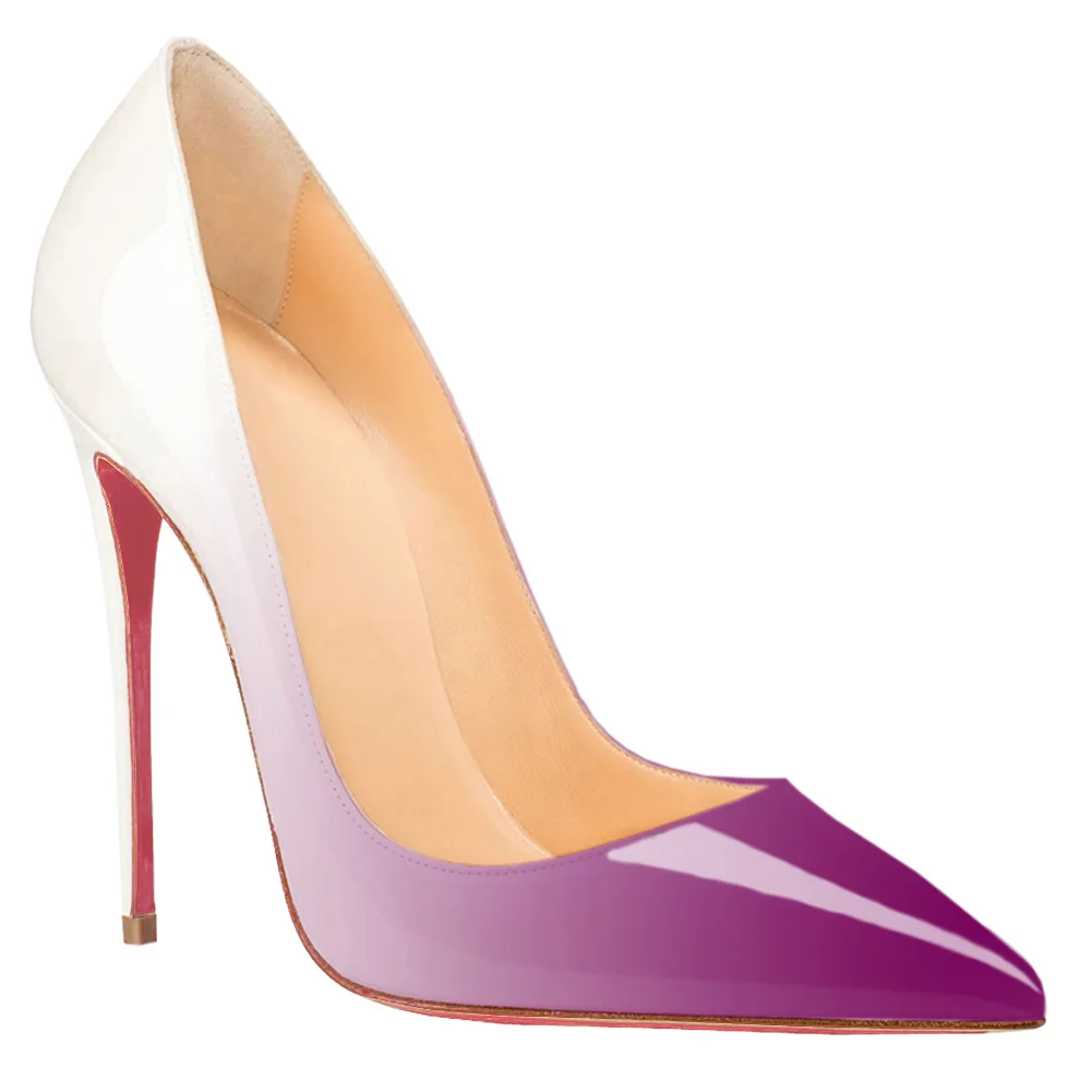 120mm Red Bottom Gradient High Heels Fashion Pumps White Purple Patent-MERUMOTE