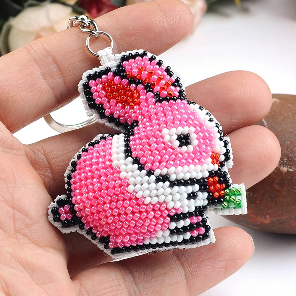 2Pcs Bunny - Stamped Bead Embroidery - Keychain