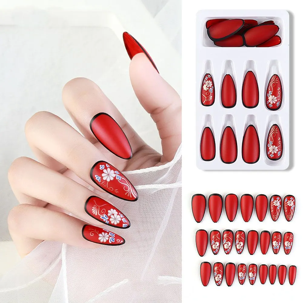 24pcs Fake nails with designs Long Coffin False Nails Ballerina Full Nail Art Tips Press on Nails Beauty Artificial Nails-Nail Inspo