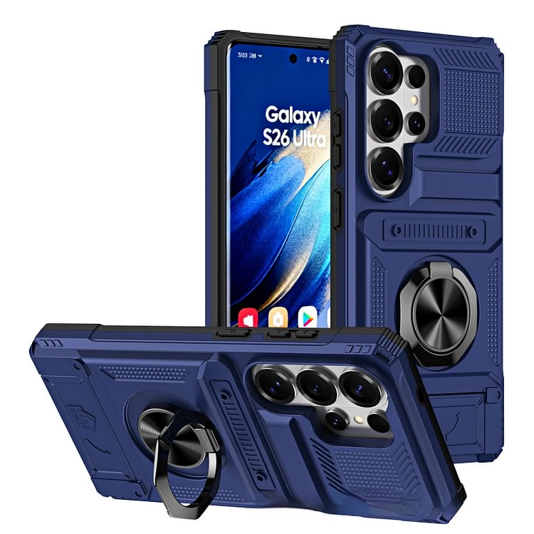 Fusion Armor Card Holder Phone Case for Samsung Galaxy S26 Ultra, Magnetic Car Mount Compatible, Anti-Drop Protective Cover