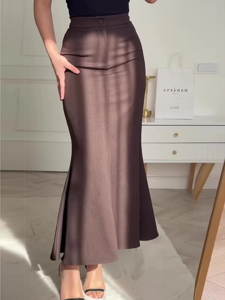 Brown High Waist Fishtail Skirt