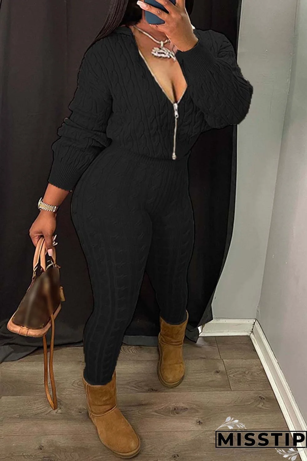 Black Casual Solid Patchwork Hooded Collar Long Sleeve Two Pieces