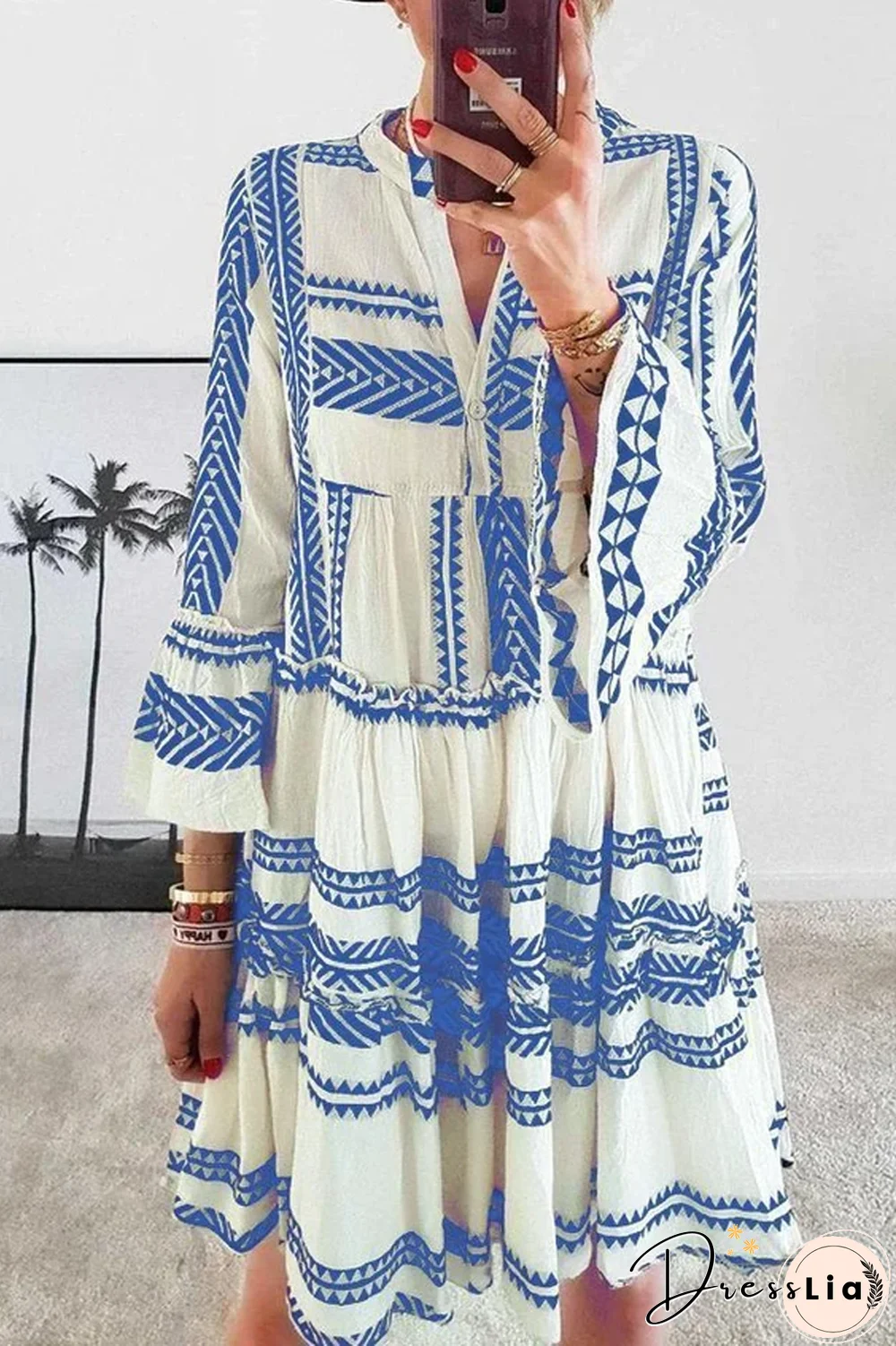 KarliDress Geometric Printed V-neck Mini Dress P12557