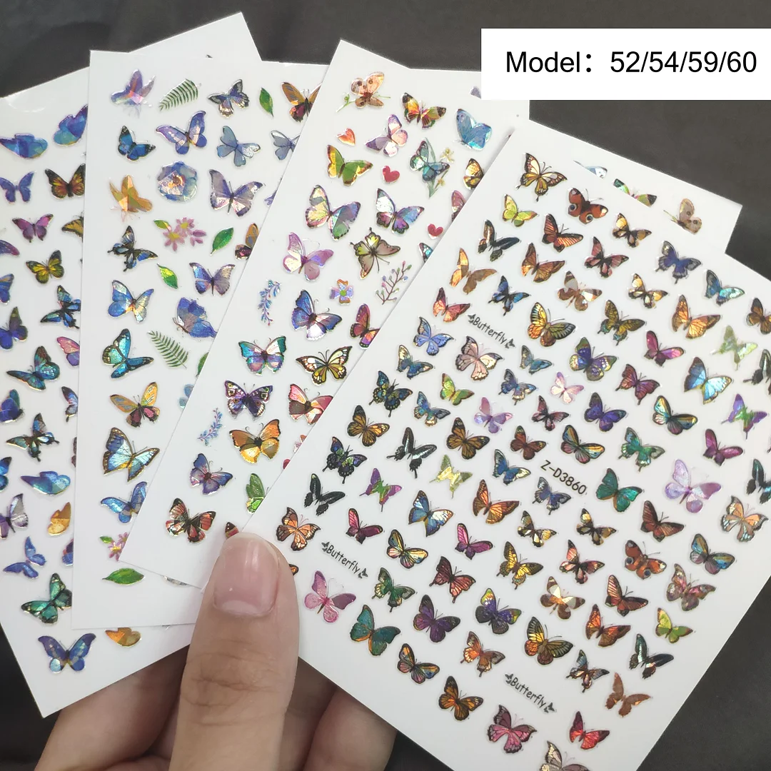 12PCS/3pcs Holographic 3D Butterfly Snake Dragon Love Design Laser Nail Stickers Winter Nail Art Decoration Nail DIY Accessories-Nail Inspo
