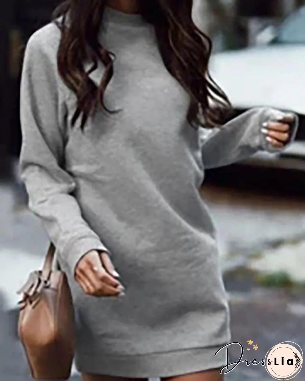 Casual Solid Split Joint Basic O Neck Dresses
