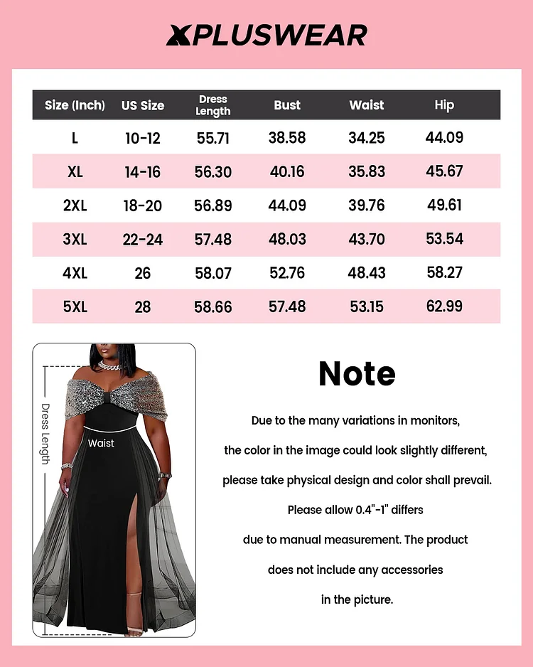 Xpluswear Design Plus Size Black Formal Sequin High Slit Maxi Dresses