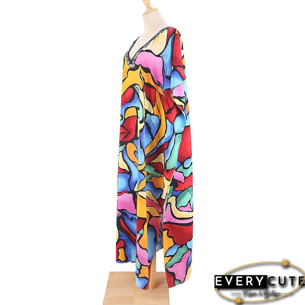 Multicolor Graffiti Loose Beach Kimono Dress