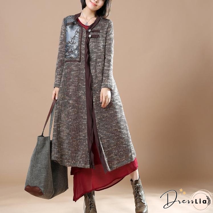 Gray patchwork long sweater coats plus size cardigans orignal design