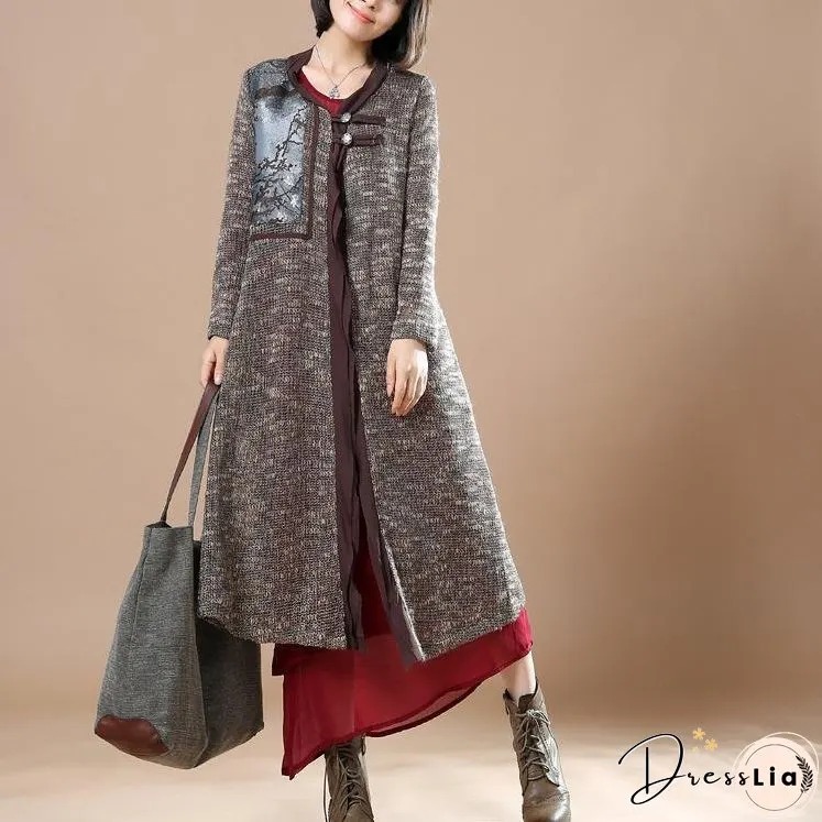 Gray patchwork long sweater coats plus size cardigans orignal design