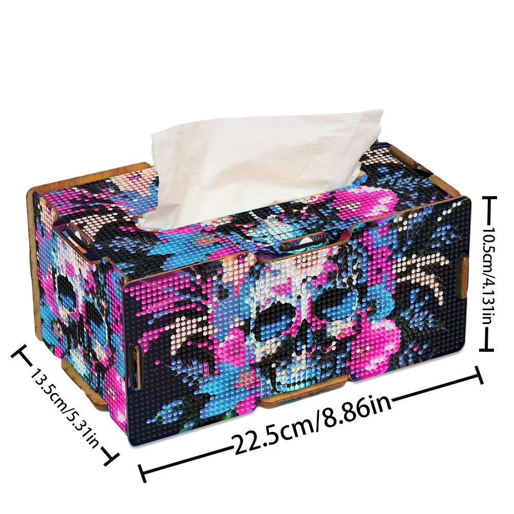 Flower Skull Diamond Painting Tissue Box Wooden Diamond Art Tissue Storage Box