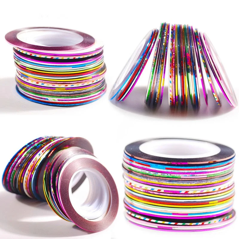 20m Long 1mm Wide Nail Sticker Line Smile Line Laser Line Nail Sticker 31 Colors of Gold and Silver Thread for Manicure and Glue