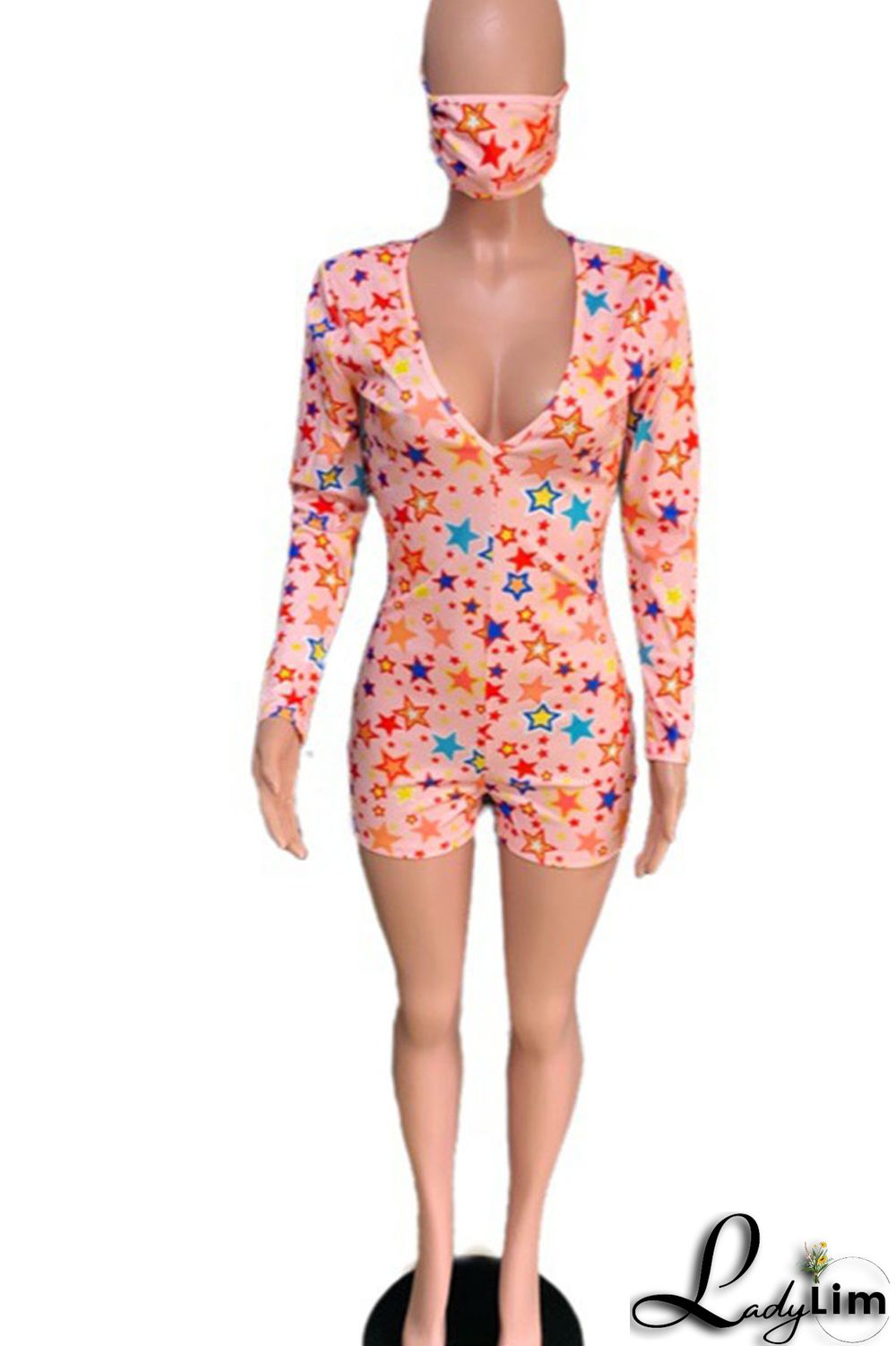 Pink Sexy Print Patchwork V Neck Regular Jumpsuits