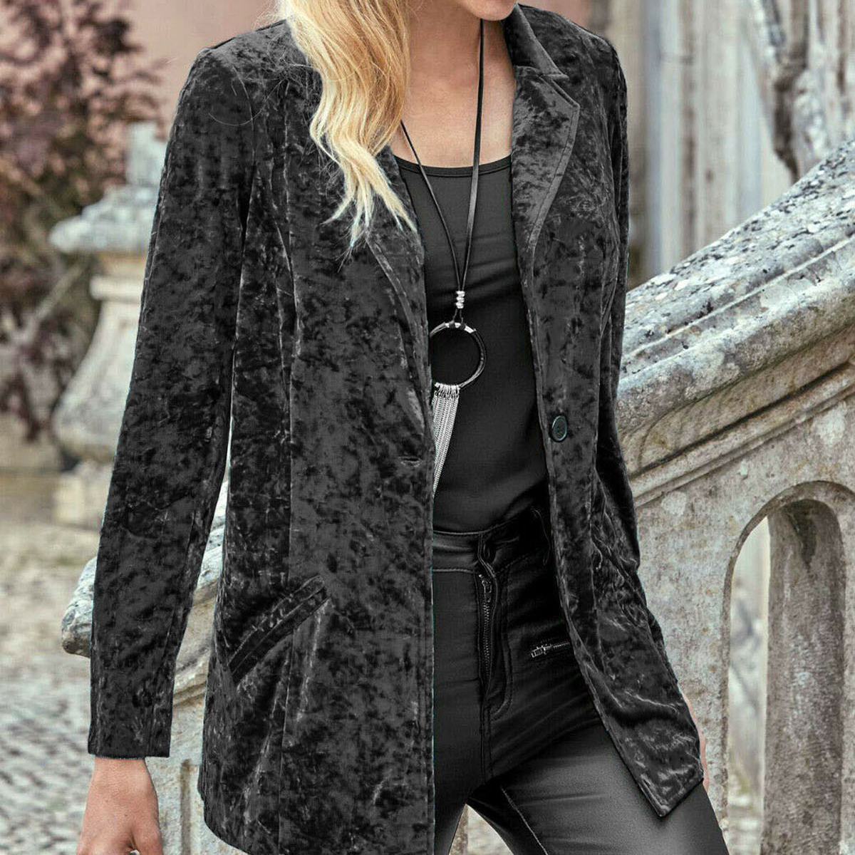 Casual Solid Color Long Sleeve Lapel Jacket wearshes