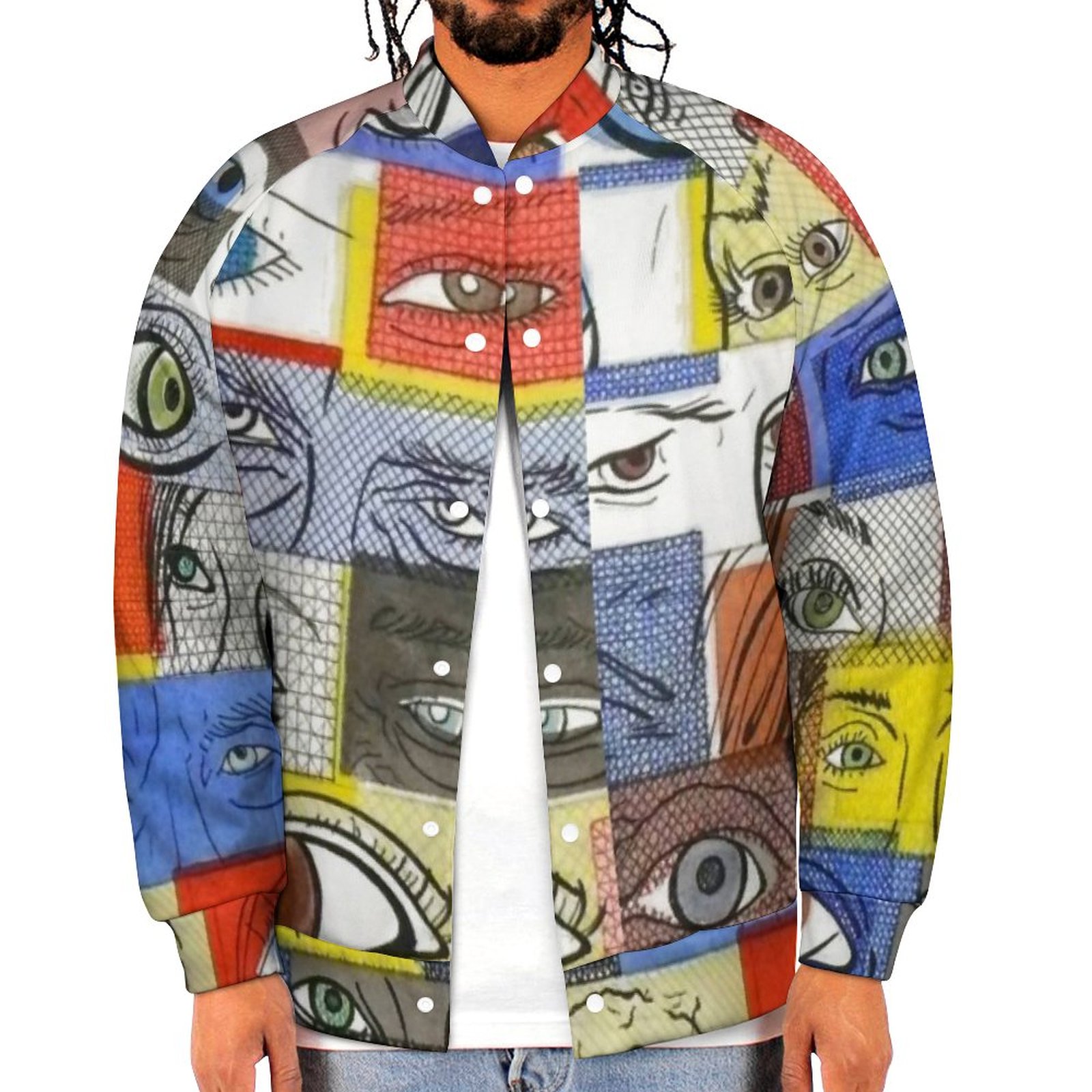 Fun Crazy Wild And Unique Eyeballs Drawings Mens Baseball Jacket Guys Graphic Print Varsity Streetwear Coats