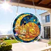 (18.5cm)DIY Acrylic Jigsaw Puzzle Window Hanging with Hanging Chain DIY Stained Glass Decoration Round Window Puzzle Decor for DIY Craft Project (Sleep Cat)