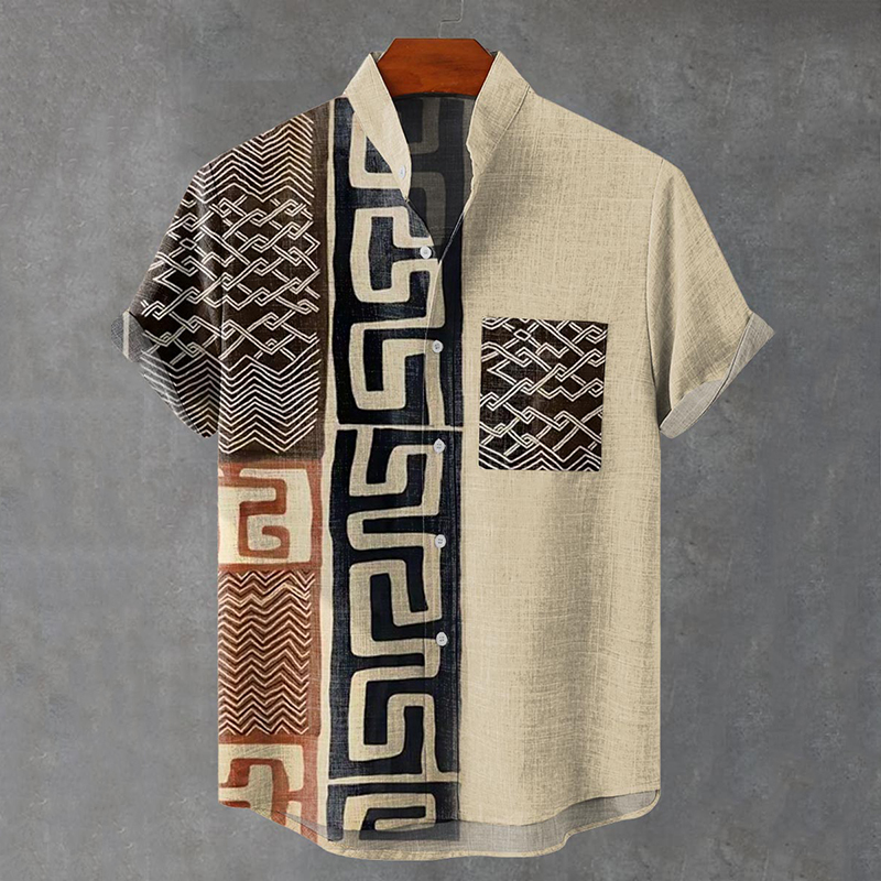 Vintage African Art Abstract Geometry Vintage Print Casual  Shirt