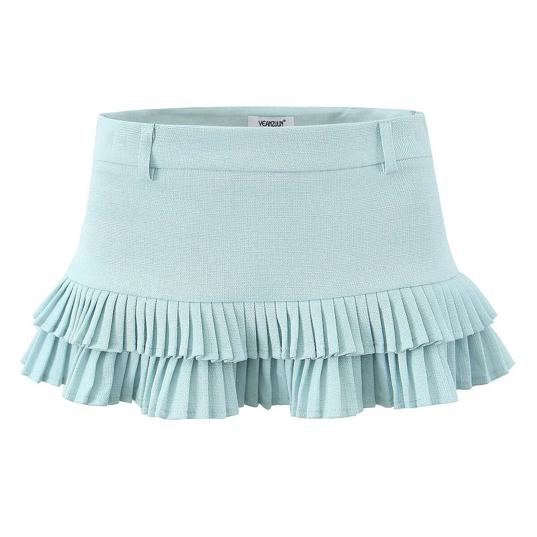 Nigikala Nigikala Striped Short-Sleeved T-Shirt + Low-Rise 100-Fold Skirt 2025 Spring New D79551