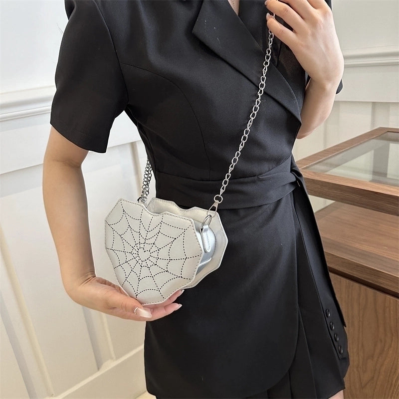Halloween Women’s Medium Pu Leather Heart Shape Spider Web Streetwear Heart-shaped Zipper Underarm Bag