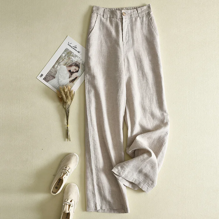 2025 New Casual Loose Cotton Blend Women's High Waist Straight Casual Pants