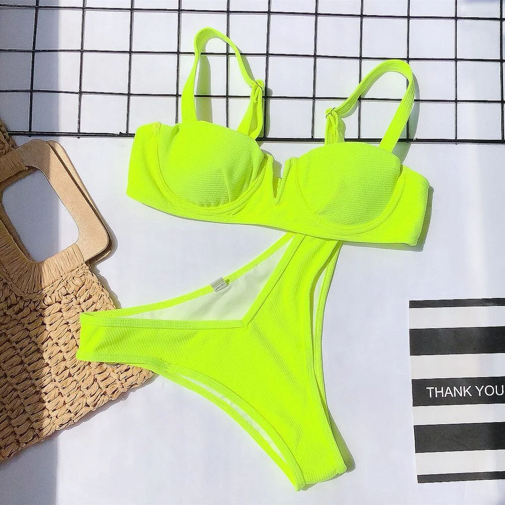 Sexy None V Neck Bikini set High cut Swimwear Women Push up Swimsuit Female Brazilian Bikinis 2020 Mujer Bathing suit Biquini