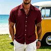 Men's Short Sleeve Linen Blend Button Down Shirt Lightweight Breathable Casual Summer Dress Shirt Striped Pattern by Inlyline