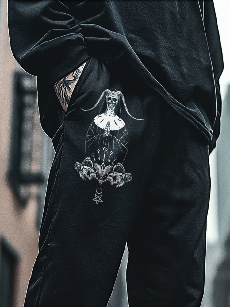 Art Print Track Pants Satanic Skull Unisex Casual Sweatpants / Rvogue / Rvogue