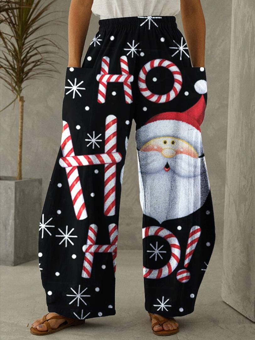  thdmladies Christmas Santa Claus Print Casual Loose Pants thedmladies