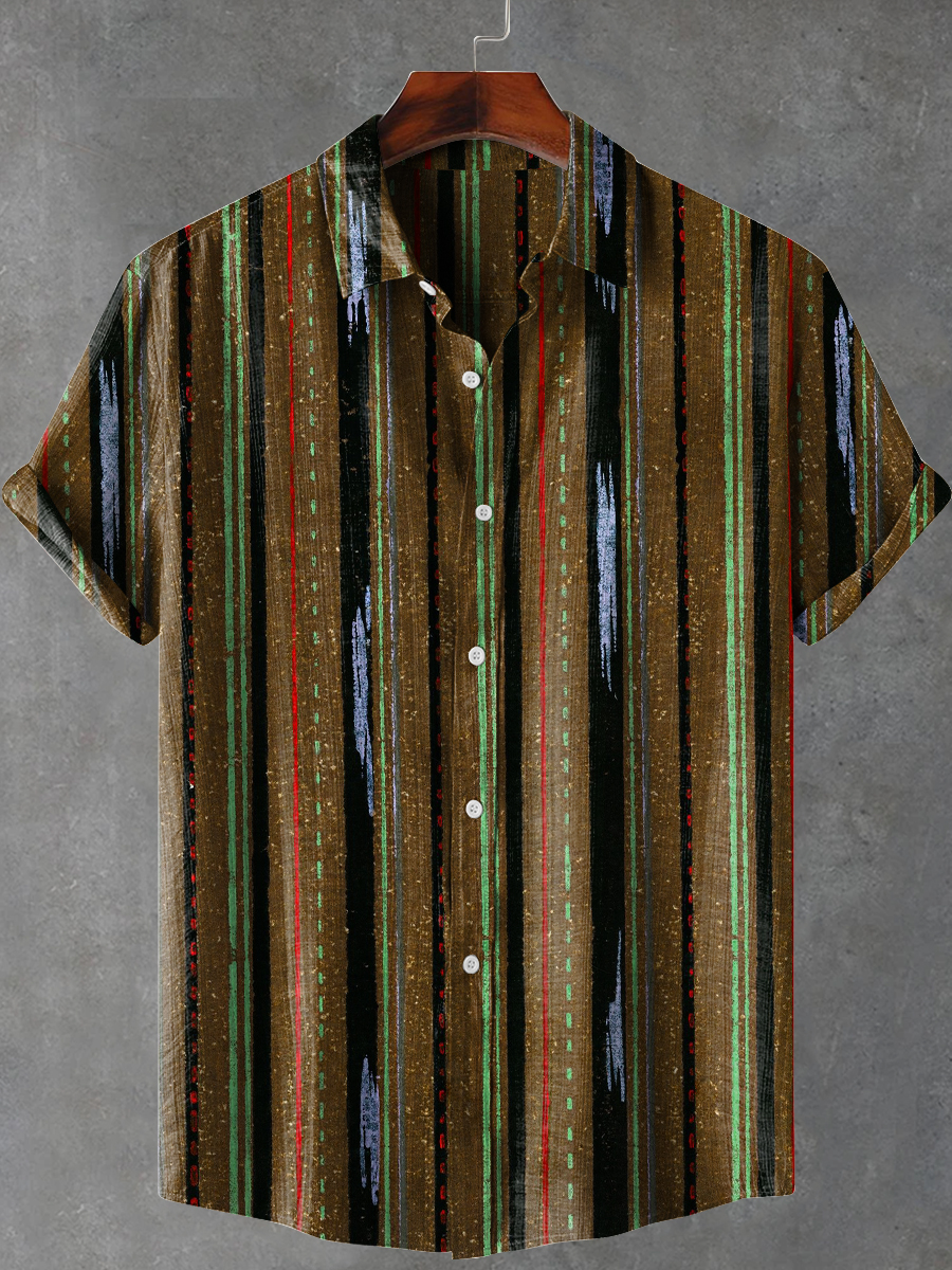 Retro Stripes Art Print Casual 100% Cotton Shirt