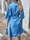 Casual Denim Lace-Up Half Sleeves Mini Dress