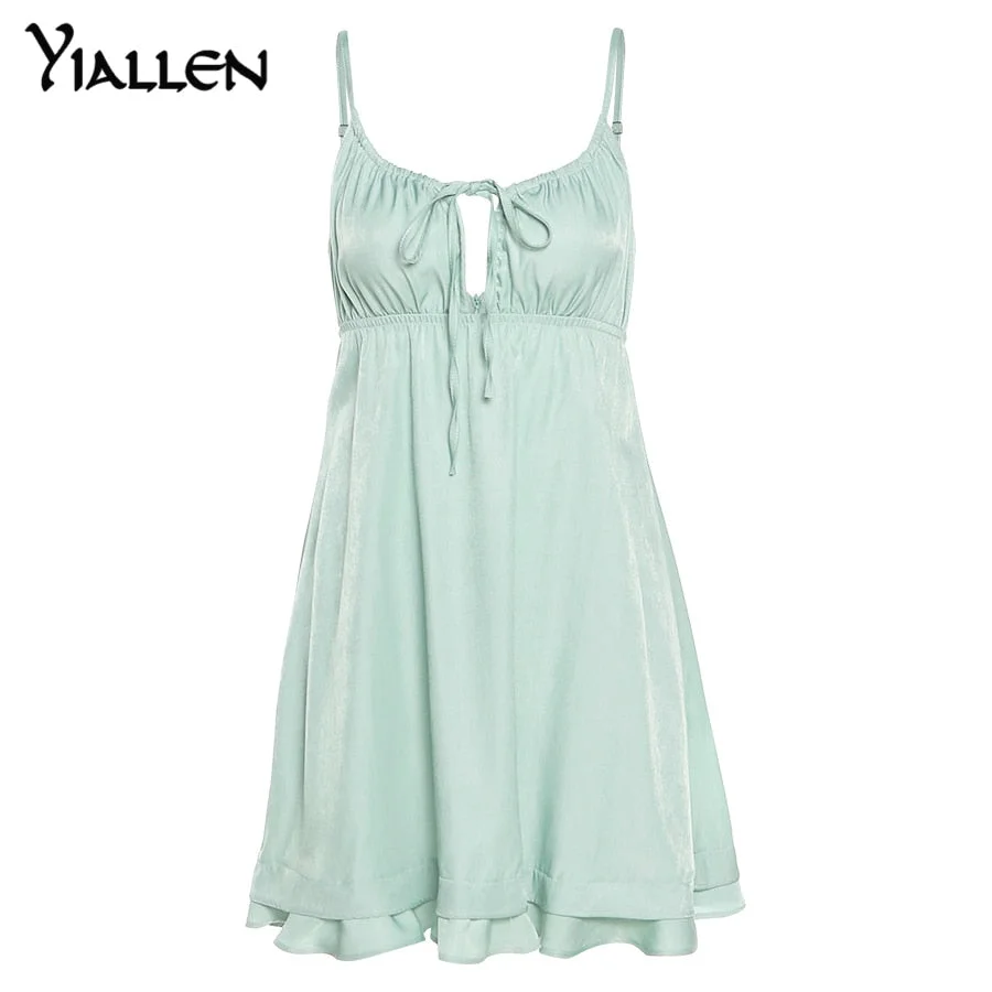 Yiallen Summer Sexy VNeck Backless Solid A-Line Dress Women New Simple Casual Beach Vacation Club Party Female Mini Dresses