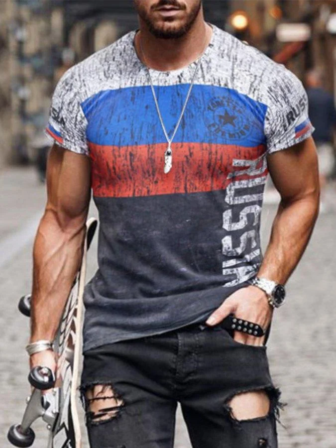 Casual Crew Neck Short Sleeve Printed Tops