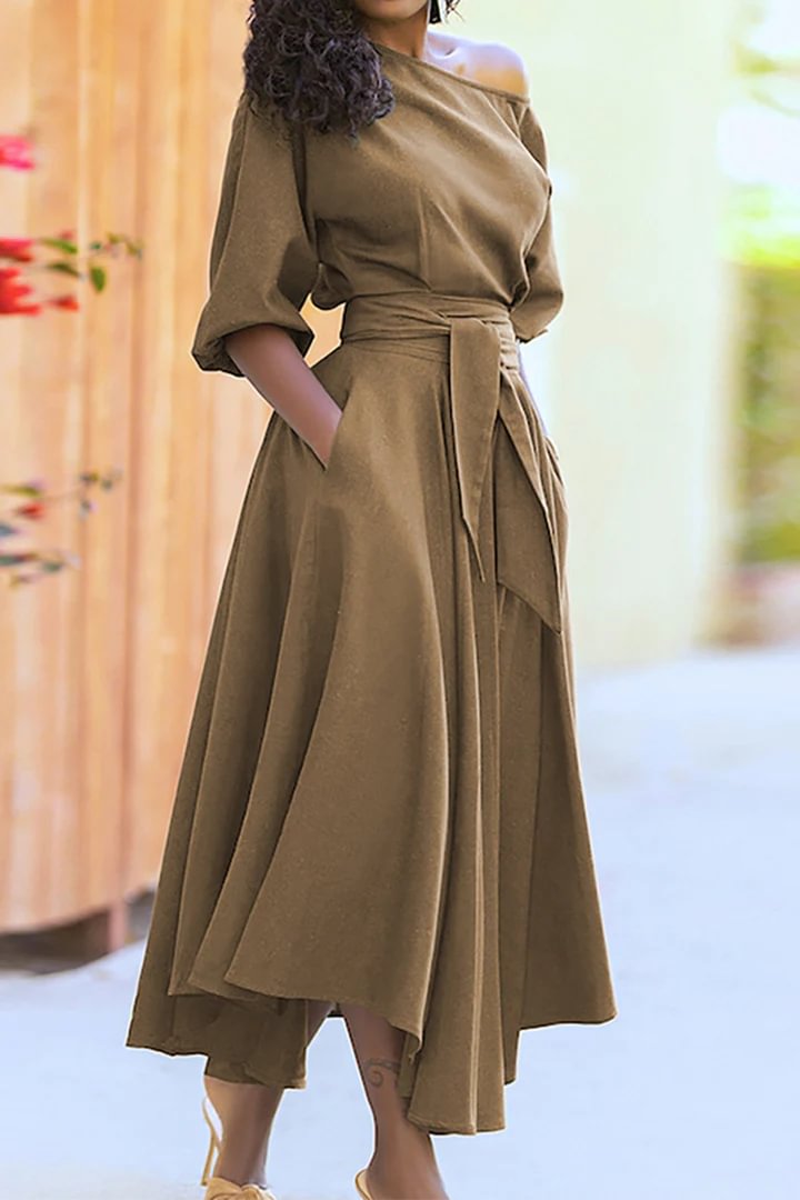 Fsahion solid bandage one shoulder waist dress