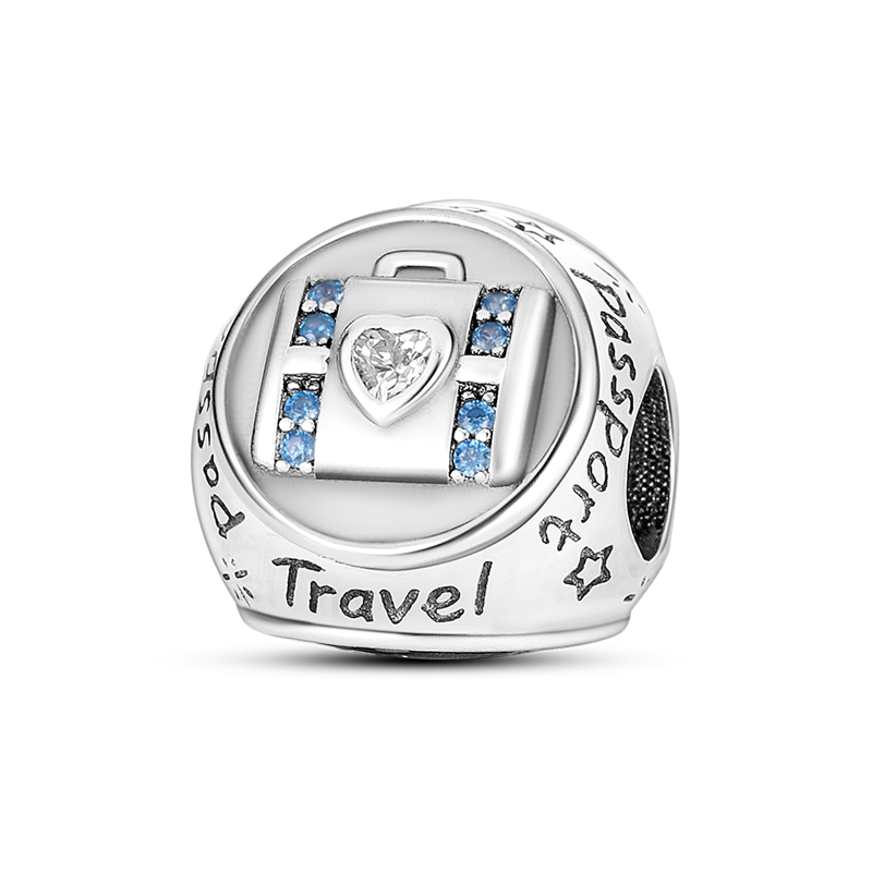 925 Silver Spherical Love Suitcase Cubic Zircon Charms fit Bracelets Bangles Jewelry Making KTC200