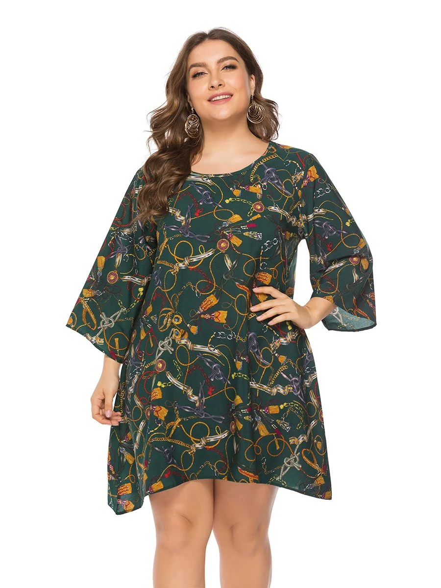 Plus Size Dress Loose Soft Stylish Print Mini Dress