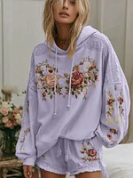 Women's Floral Embroidery Art Cozy Hooded Sweatshirt - Image 6