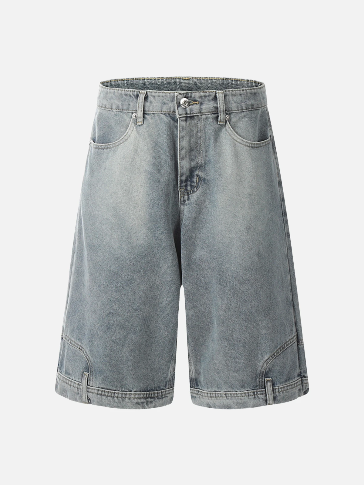 Blue Act Chic Washed Reverse Waist Straight Jorts Front