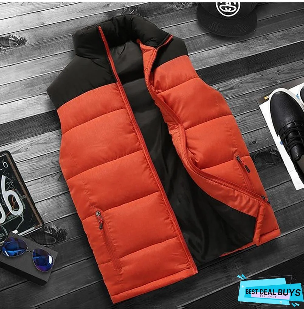 Men Down Vest Men's Warm Thick Coats Jacket and Coats Zipper Multiple Pockets Casual Vests Sleeveless Jacket