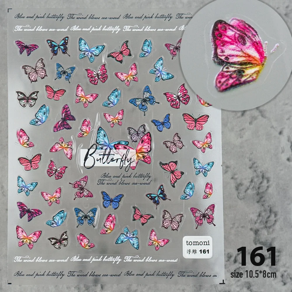 [Beautizon] 3D Engraved Nail Stickers Butterfly Wing pattern high quality Sticker Empaistic Sticker
