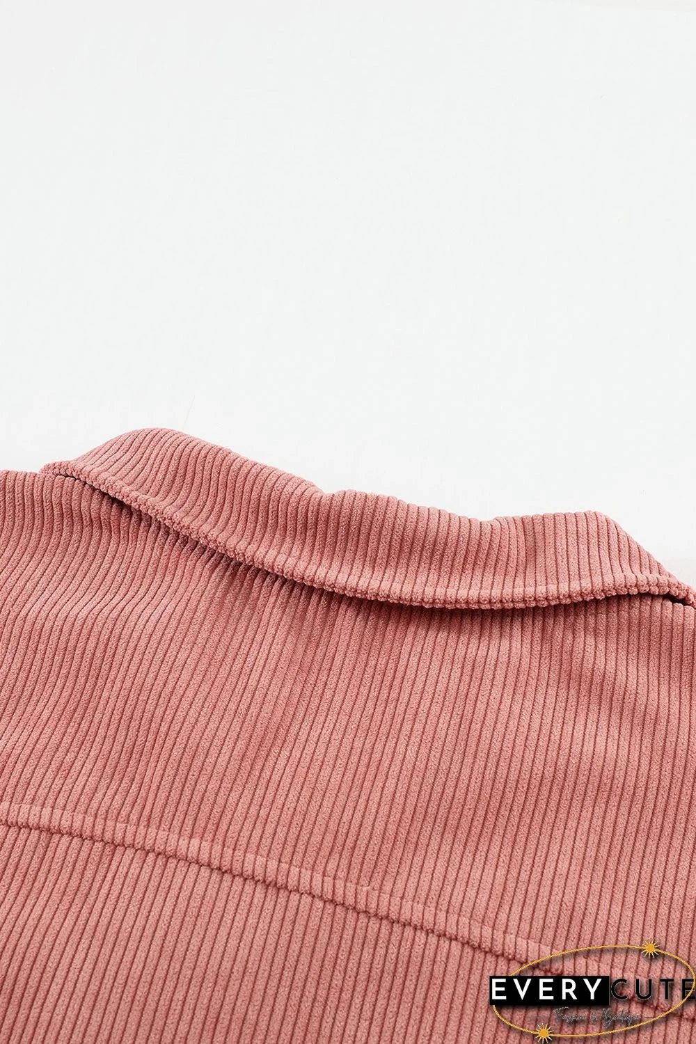 Pink Ribbed Corduroy Long Sleeve Jacket with Pocket