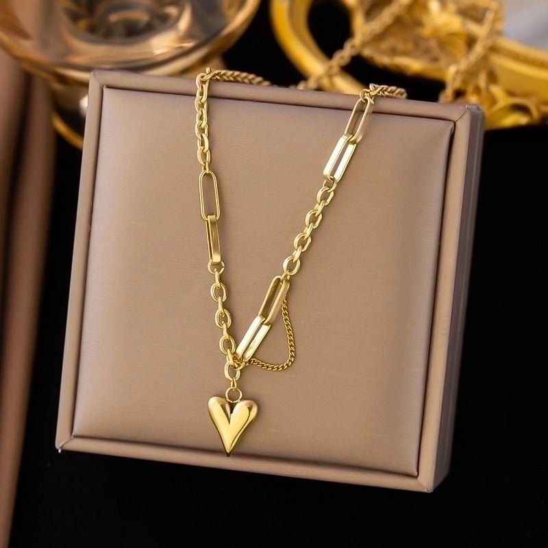 Sweet Minimalist Heart Shape 304 Stainless Steel 18K Gold Plated Plating Chain Bracelets Necklace