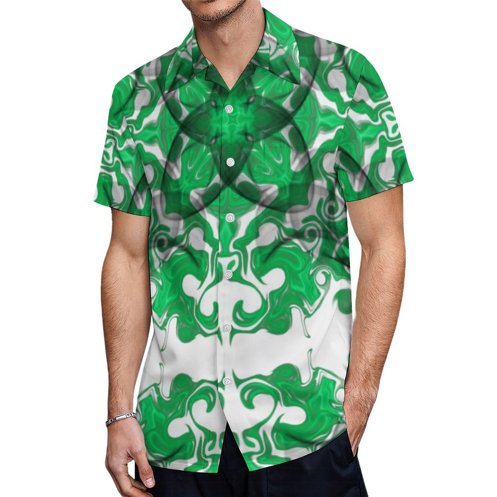Abstract Green Mandala Psychedelic Butterfly Swirl Hawaiian Shirt Mens Button Down Tropical Hawaii Beach Shirts