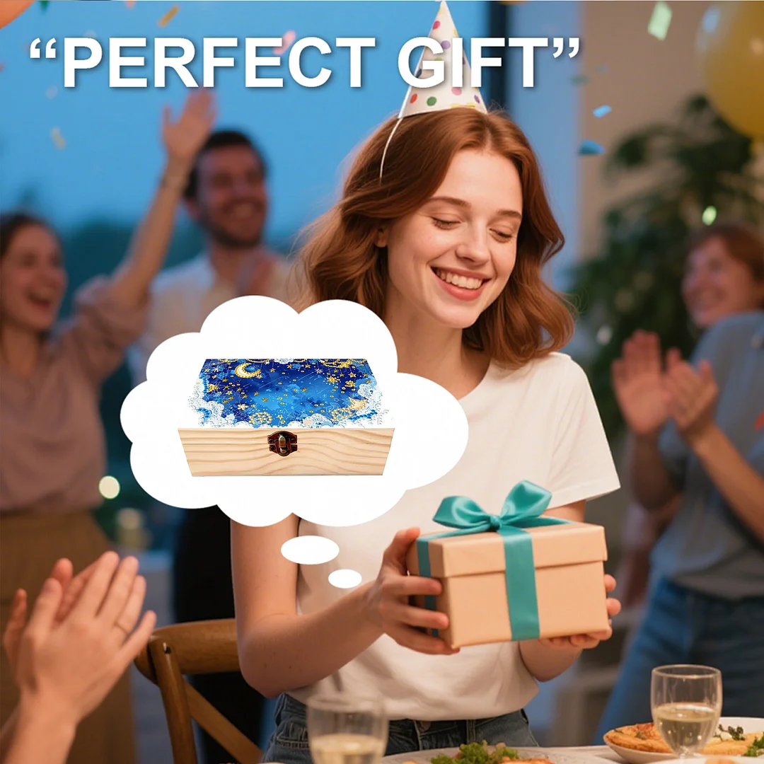 Black Night Stars DIY Wooden 5D Diamond Art Diamond Art Storage Box for Adults