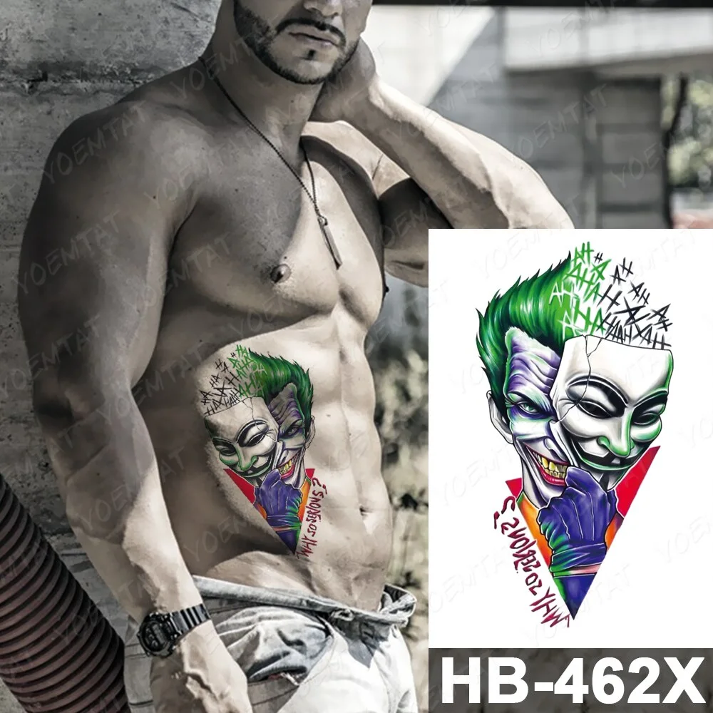 Waterproof Temporary Tattoo Sticker Skull Joker Clown Halloween cosplay Flash Tattoos Body Art Arm Fake Tatoo Men Women
